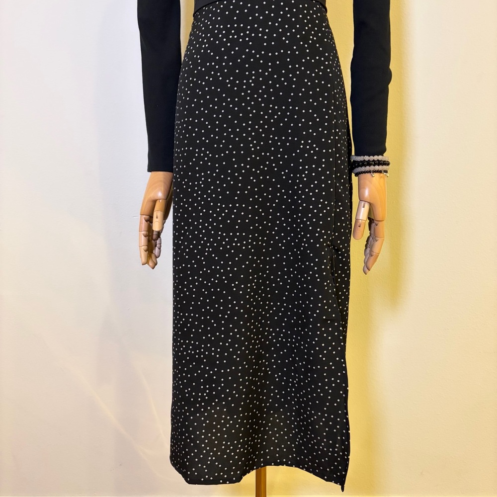 SHEIN Petite Black Polka Dot Midi Skirt Size Xs